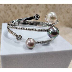Majorica Multi-Strand Pearl & Crystal Open Cuff Bracelet – Handcrafted in Mallor
